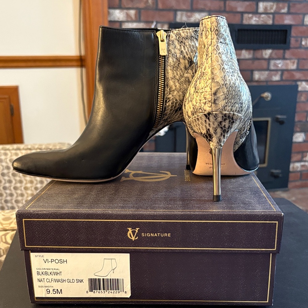 Posh Black and Natural Snake Heeled Boots